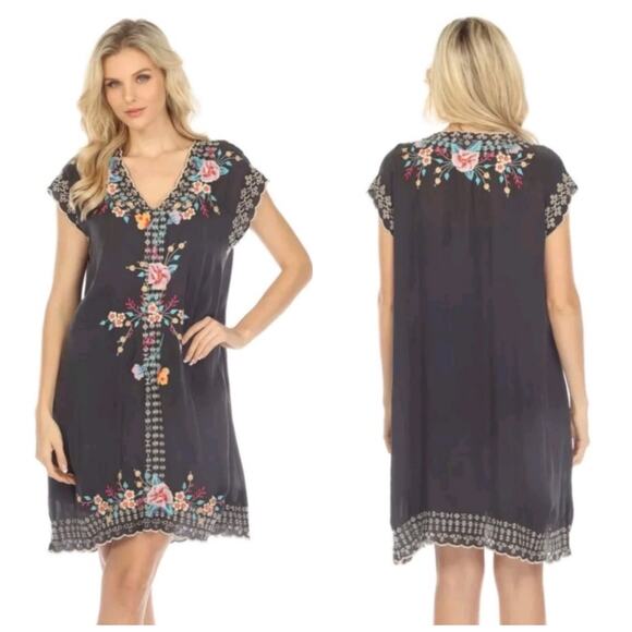 Johnny Was Keva Floral Embroidered Slip Dress Navy Blue - Picture 1 of 12